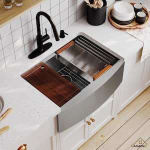 Stainless Steel Sink 33 in. 16-Gauge Single Bowl Farmhouse Apron Workstation Kitchen Sink in Brushed with Accessories