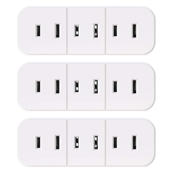 15Amp 125-Volt 2-Prong 3-Outlet Non-Grounded Triple Adapter Plug, White (3-Pack)