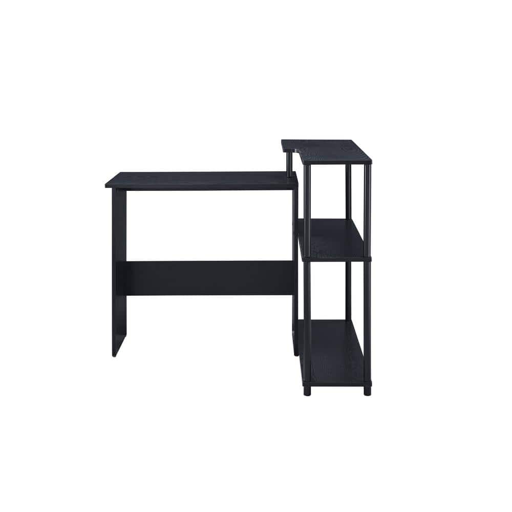 Elegant Black Wood Writing Desk with 3-Tier Storage Shelf