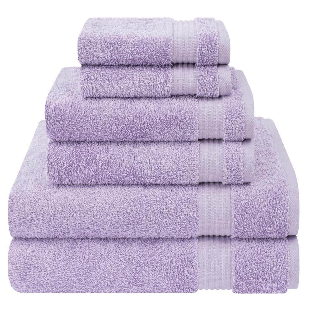 American Soft Linen Premium Quality 100% Cotton 6-Piece Bath Towel Set, Lilac