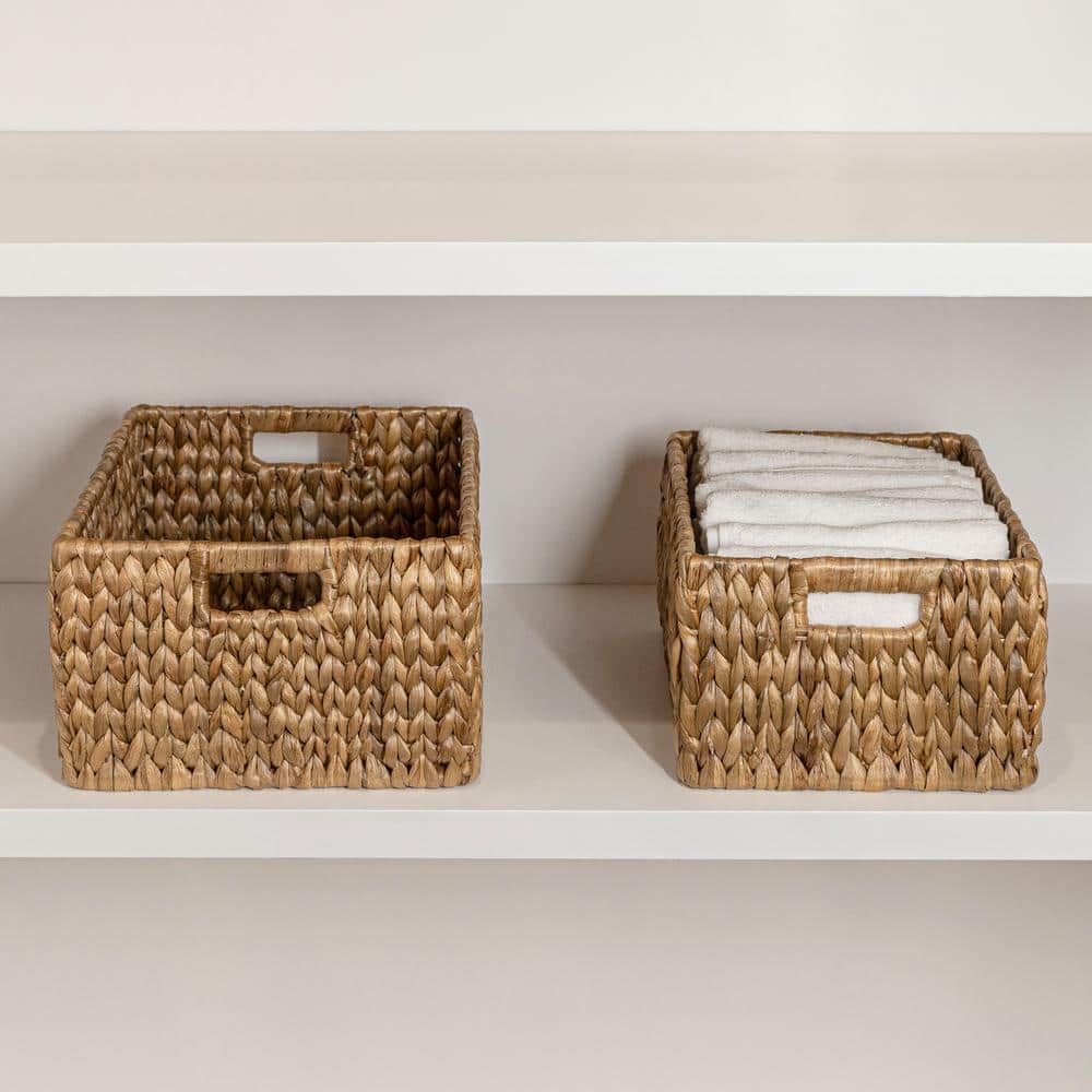 Natural Woven Hyacinth and Steel Square Storage Basket Set