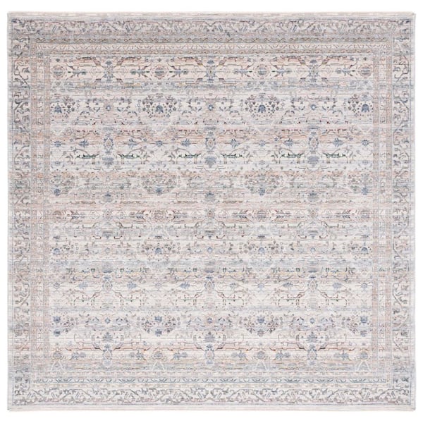 Princeton 7 ft. x 7 ft. Ivory/Blue Distressed Ornate Square Area Rug
