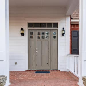 64 in. x 96 in. Craftsman Alder Right Hand Clear 6-Lite Clear Glass Grey Stain Wood Prehung Front Door with Sidelites