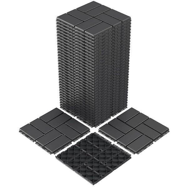 Dark Grey Plastic [12"x12"] x [0. 75in] Deck Tiles, 9 Tiles/Case (9 sq. ft. )
