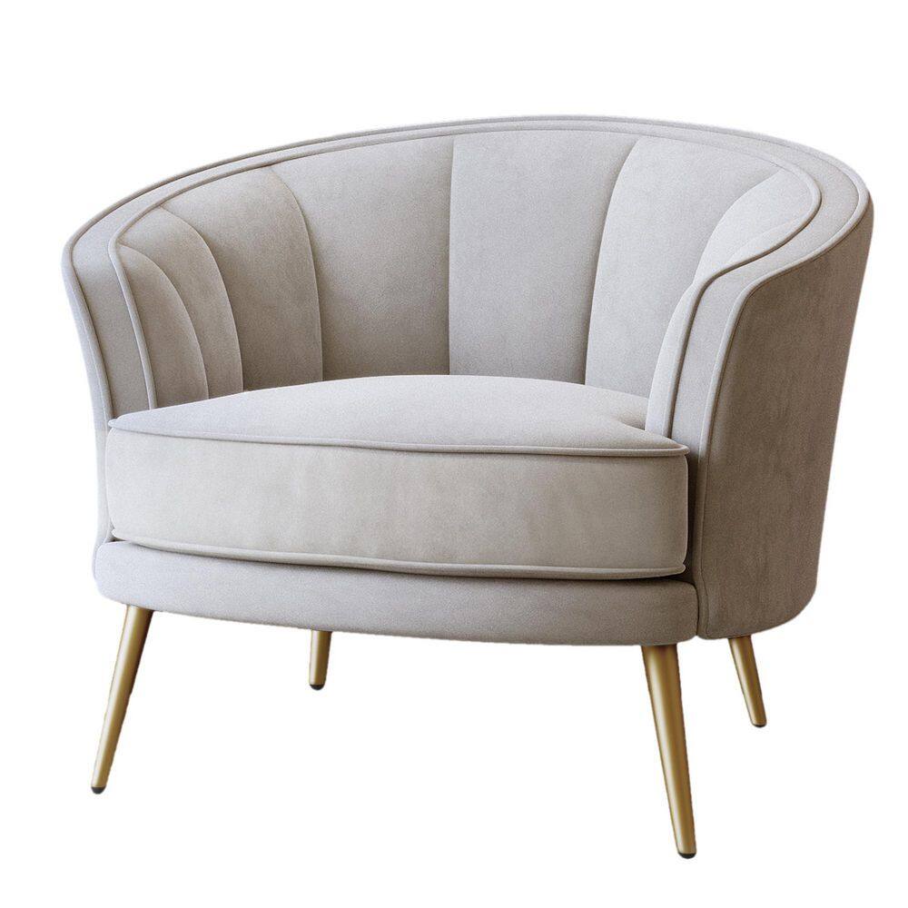 URTR Beige Velvet Accent Chair Leisure Chair Barrel Chair Armchair with Golden Legs Upholstered 