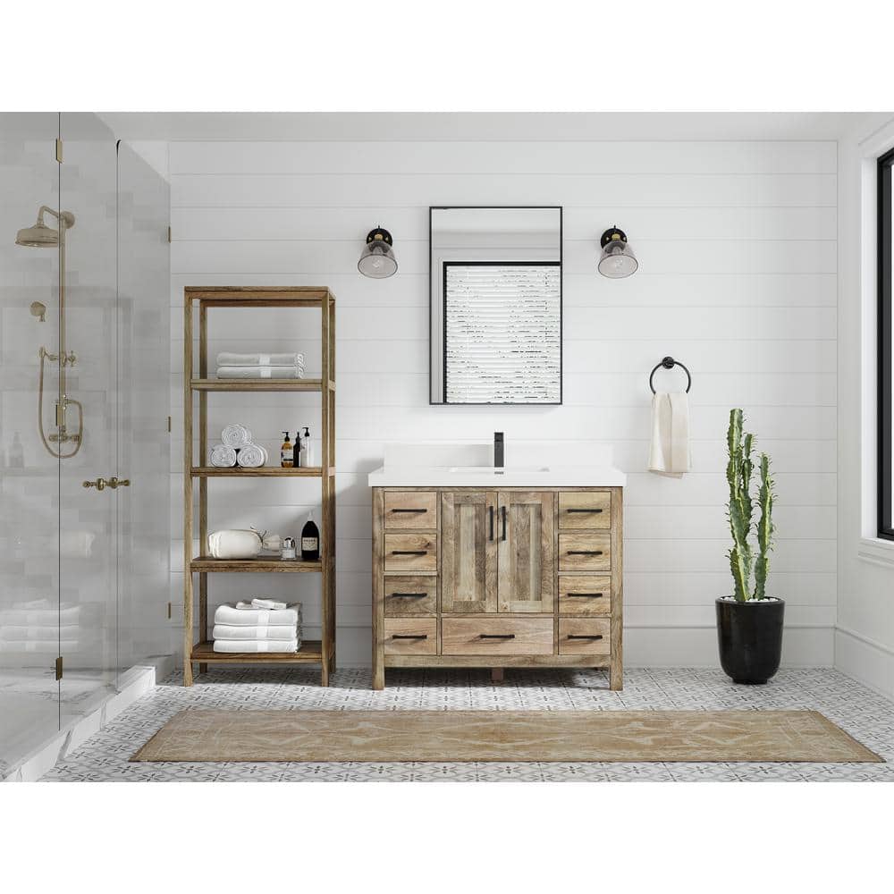 Malibu Mango 42" Natural Solid Wood Bathroom Vanity with White Quartz Top