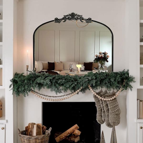 35.8 in. W x 29.1 in. H Ornate Baroque Vintage Black Stainless Metal Frame Arched Wall Mirror Decorative Mirror