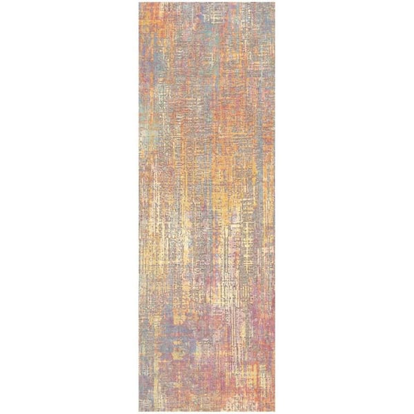 Botanical Washables 2 ft. x 6 ft. Multicolor Abstract Contemporary Runner Area Rug