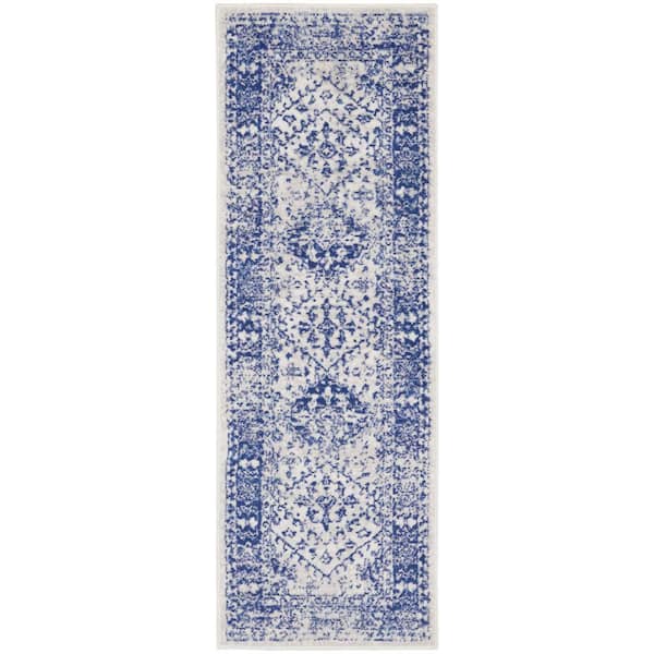 Nourison Whimsicle Ivory Navy 2 ft. x 6 ft. Geometric Bohemian Kitchen Runner Area Rug