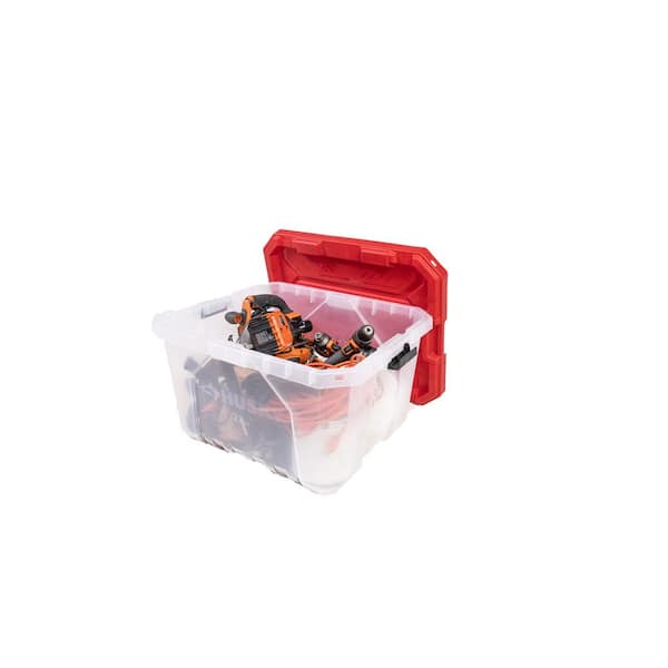 Husky - 27 Gal. Pro Grip Storage Tote in Clear with Red Lid