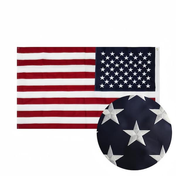 5 ft. x 3 ft. 210 D Oxford cloth American Flag Outdoor Heavy-Duty Embroidered Stars USA Flag
