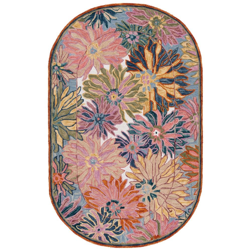 SAFAVIEH Jardin 5 ft. x 8 ft. Pink/Rust Floral Oversized Border Oval ...