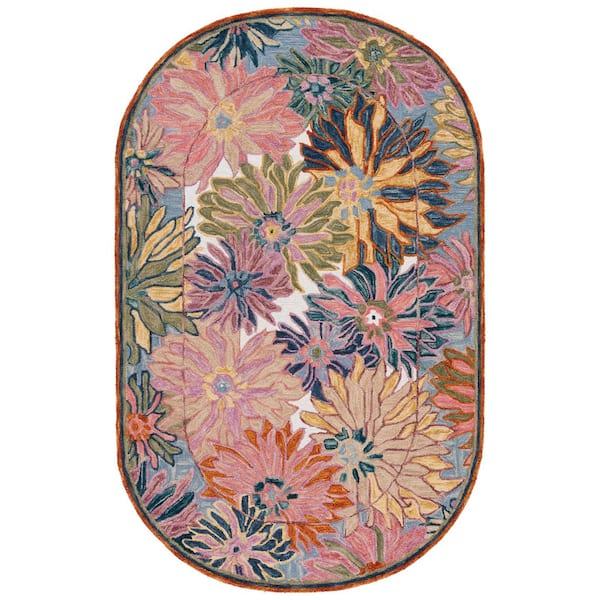 SAFAVIEH Jardin 5 ft. x 8 ft. Pink/Rust Floral Oversized Border Oval Area Rug