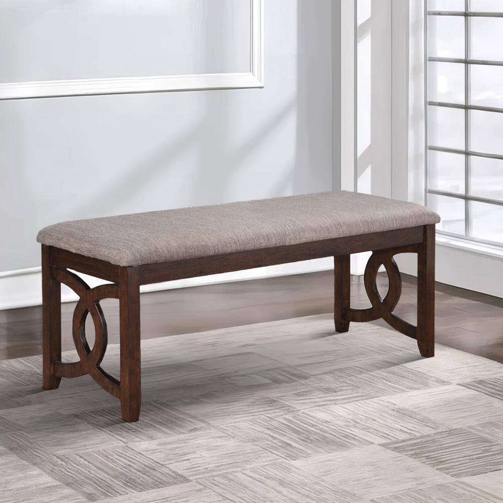 Gary 47" Cherry Brown Wood Bench with Fabric Seat