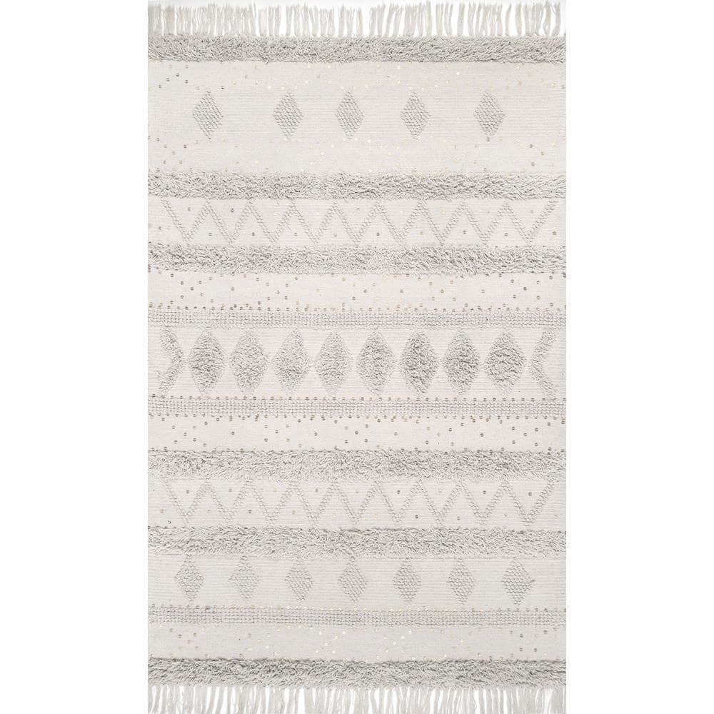Ivory Hand-Tufted Wool Square Area Rug with Fringe