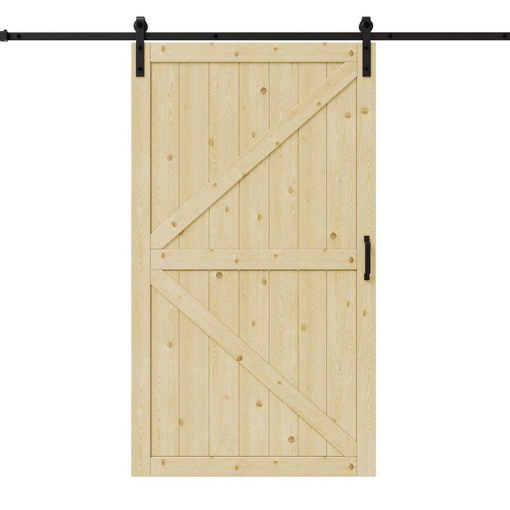 48 in. x 84 in. K Shape Solid Pine Unfinished Wood Sliding Barn Door Slab with Hardware Kit without Soft Close price history on PriceWatchPro