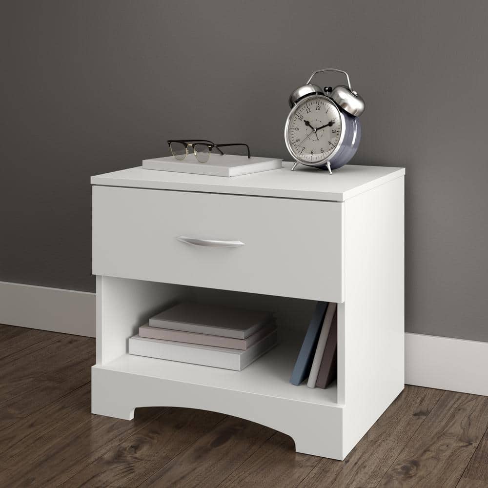 Pure White 1-Drawer Nightstand with Open Shelf