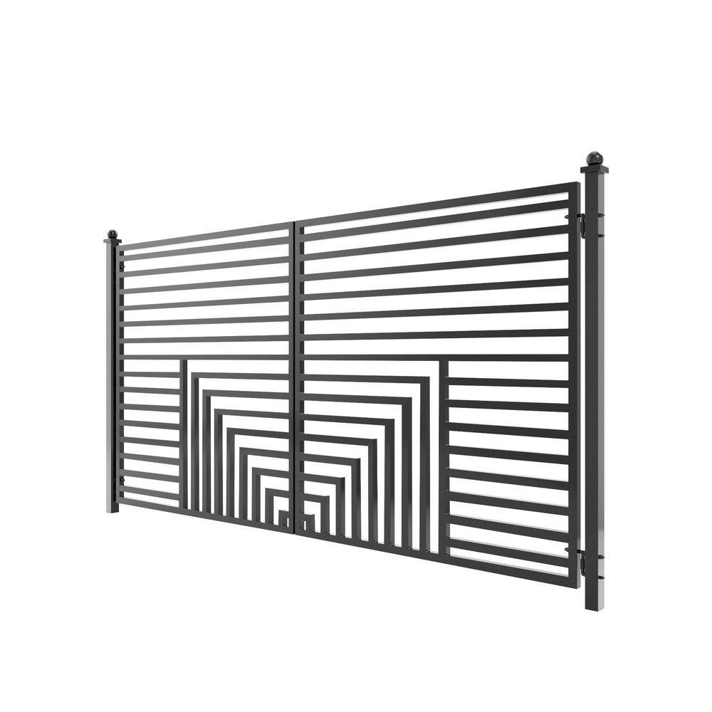 Florence Style Black Steel Dual Swing Driveway Gate 12 ft