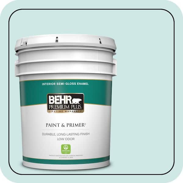 BEHR PREMIUM PLUS 5 gal. Home Decorators Collection #HDC-WR14-5 Icicle Mint Semi-Gloss Enamel Low Odor Interior Paint & Primer