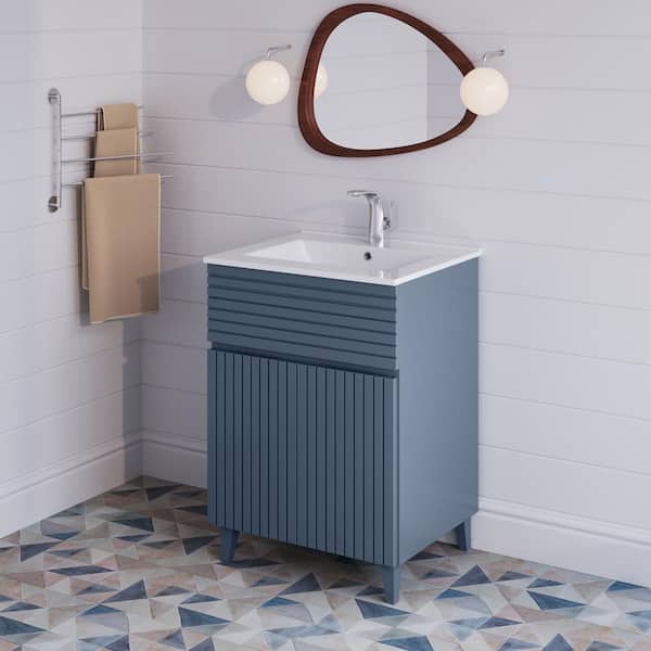Swiss Madison Bernay 24 in. W x 18.31 in. D x 33.38 in. H Bath Vanity in Heather with Glossy White Ceramic Top