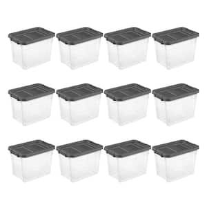 30 qt. Clear Plastic Storage Bin Totes with Latching Lid in Grey (12-Pack)