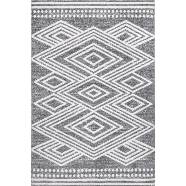 nuLOOM Layla Abstract Diamonds Gray 9 ft. x 12 ft. Area Rug