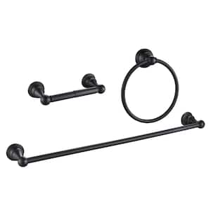 3 -Piece Bath Hardware Set with Towel Bar, Towel Ring, Toilet Paper Holder Bathroom Wall Mounted in Matte Black