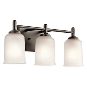 Shailene 21 in. 3-Light Olde Bronze Traditional Bathroom Vanity Light with Satin Etched Glass