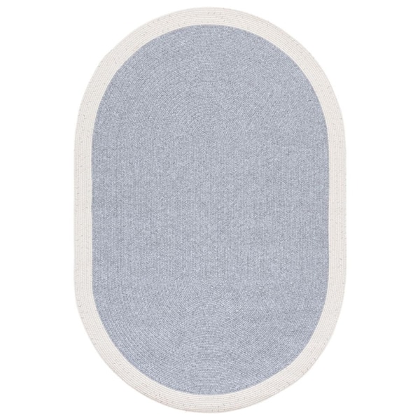 Braided 4 ft. x 6 ft. Oval Gray/Ivory Border Modern Washable Area Rug