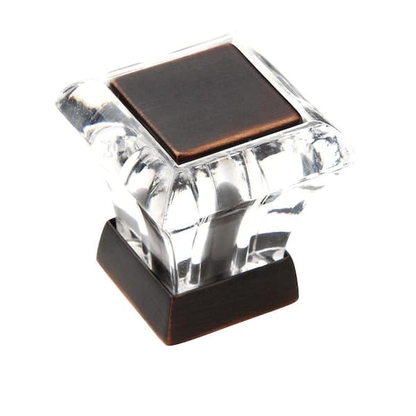 Amerock Abernathy 1-1/16 in (27 mm) Length Crystal/Oil-Rubbed Bronze Square Cabinet Knob