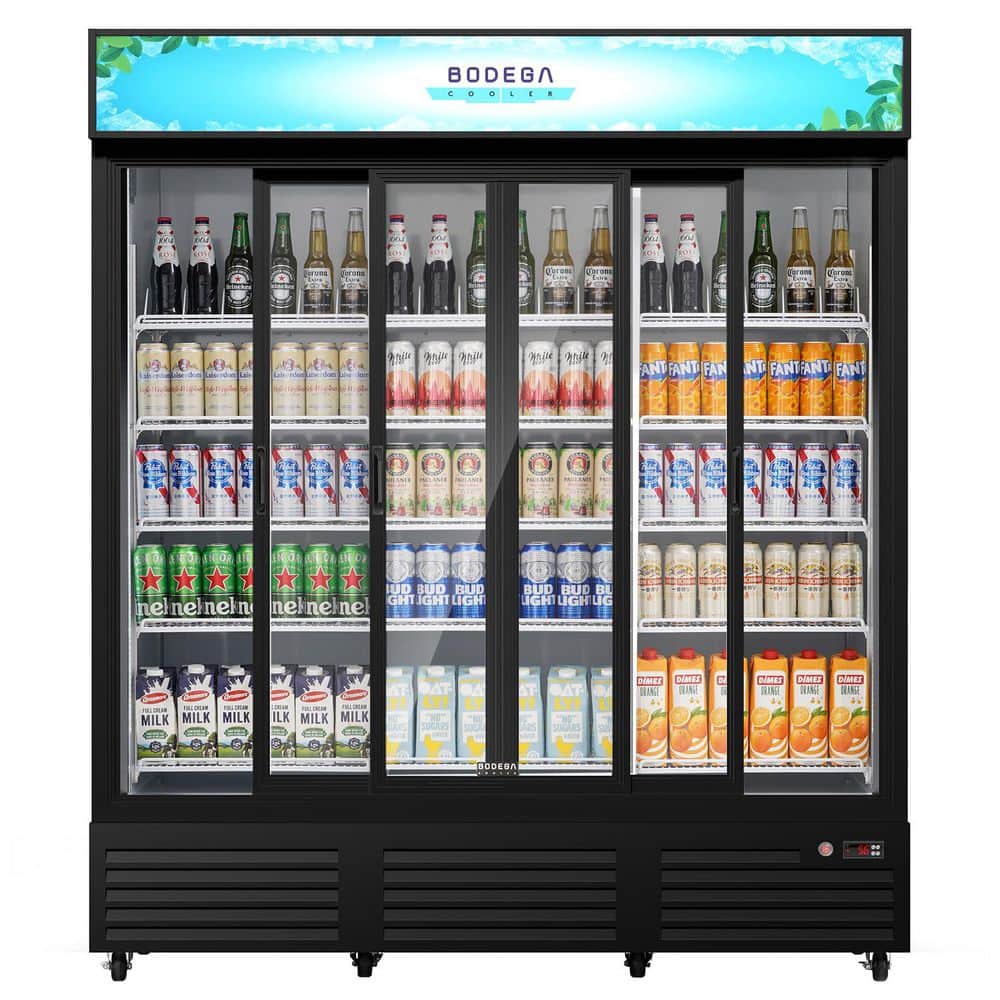 67.3 in. 53 cu. ft. Sliding Door Commercial Merchandiser Refrigerator in Black with Soft LED Light Adjustable Shelves