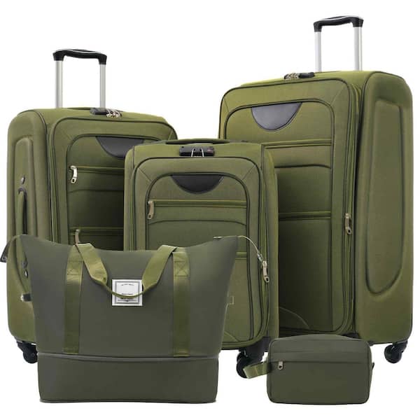 3 Piece Army Green Upright Spinner Softshell Lightweight Luggage Set with Duffel Bag