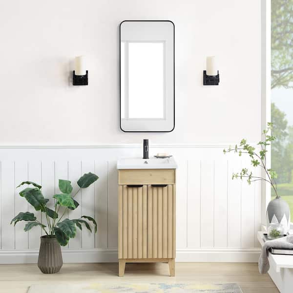ROSWELL Palos 18.1 in.W x 18.1 in.D x 34.8 in.H Single Sink Bath Vanity in Natural Brown with White Ceramic Basin Top