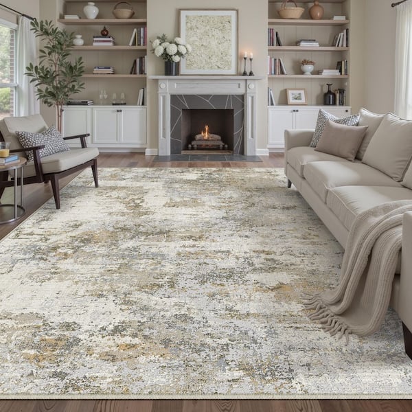 Dawn Brown 9 ft. x 12 ft. Washable Modern Abstract Area Rug