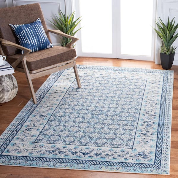 Brentwood 3 ft. x 5 ft. Ivory/Aqua Multi-Border Geometric Area Rug