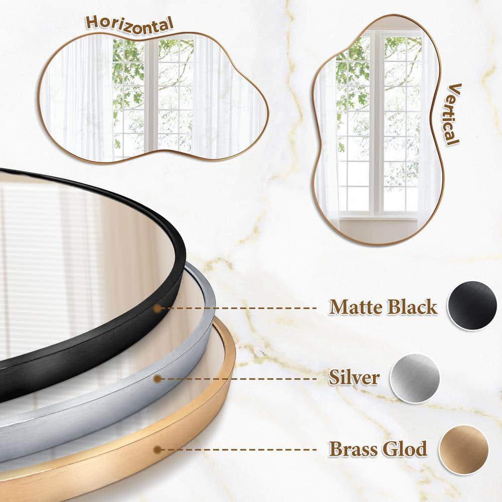 Large Gold Asymmetrical Decorative Wall Mirror with Metal Frame
