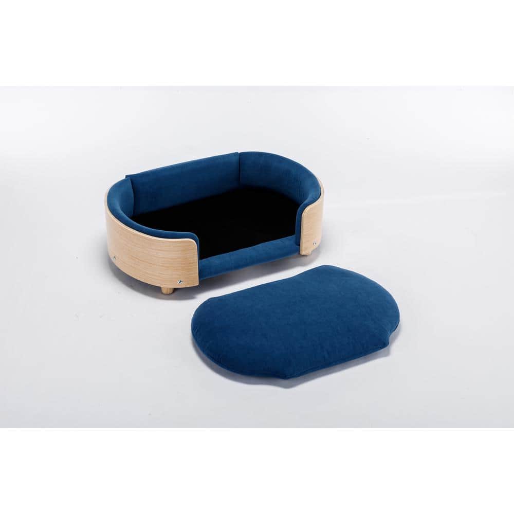 30.7 in. W Medium Dark Blue Elevated Dog Bed Pet Sofa With Solid Wood legs 