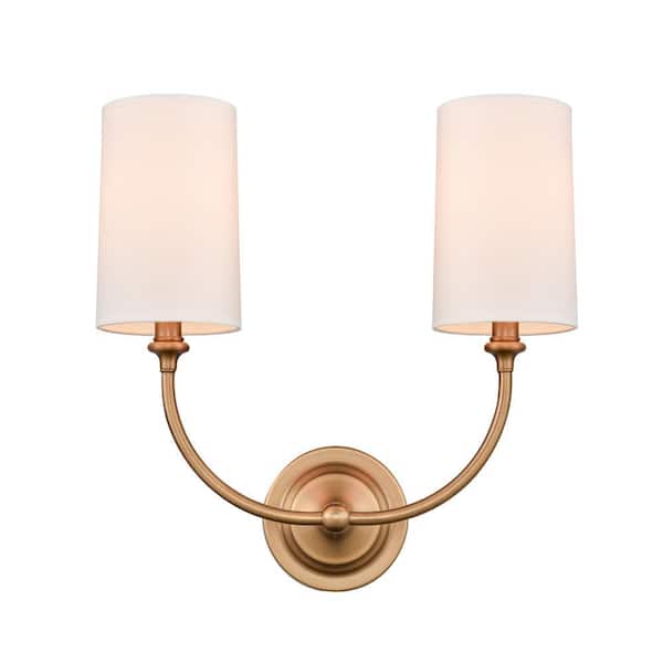 Giselle 2-Light Brushed Brass Wall Sconce with Off-White Cotton Fabric Shade