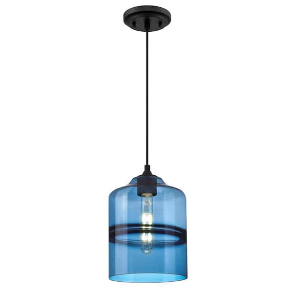 Westinghouse Soren 1-Light Matte Black Mini Pendant with Sapphire Glass Shade