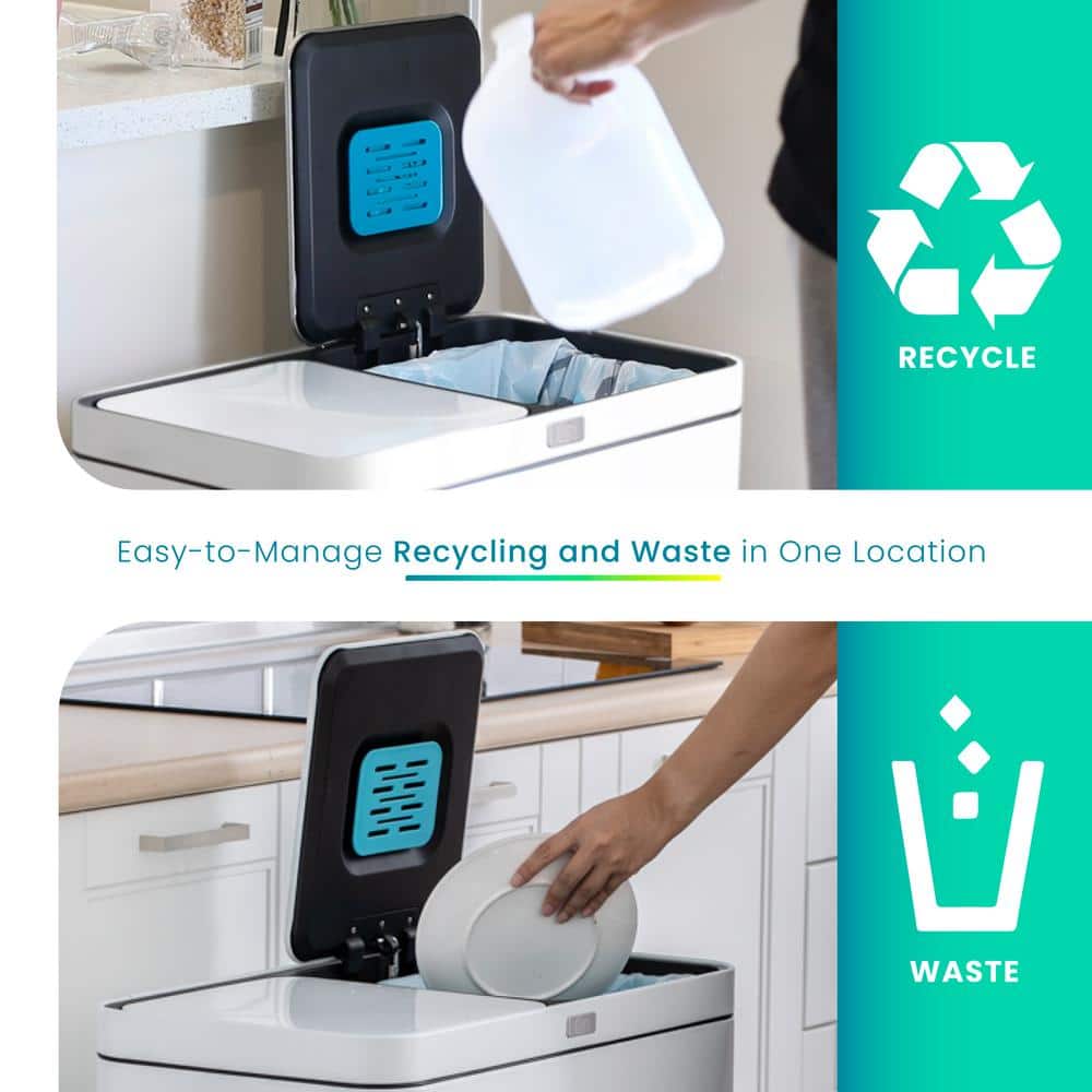 Matte White Dual Compartment Stainless Steel Kitchen Trash Can