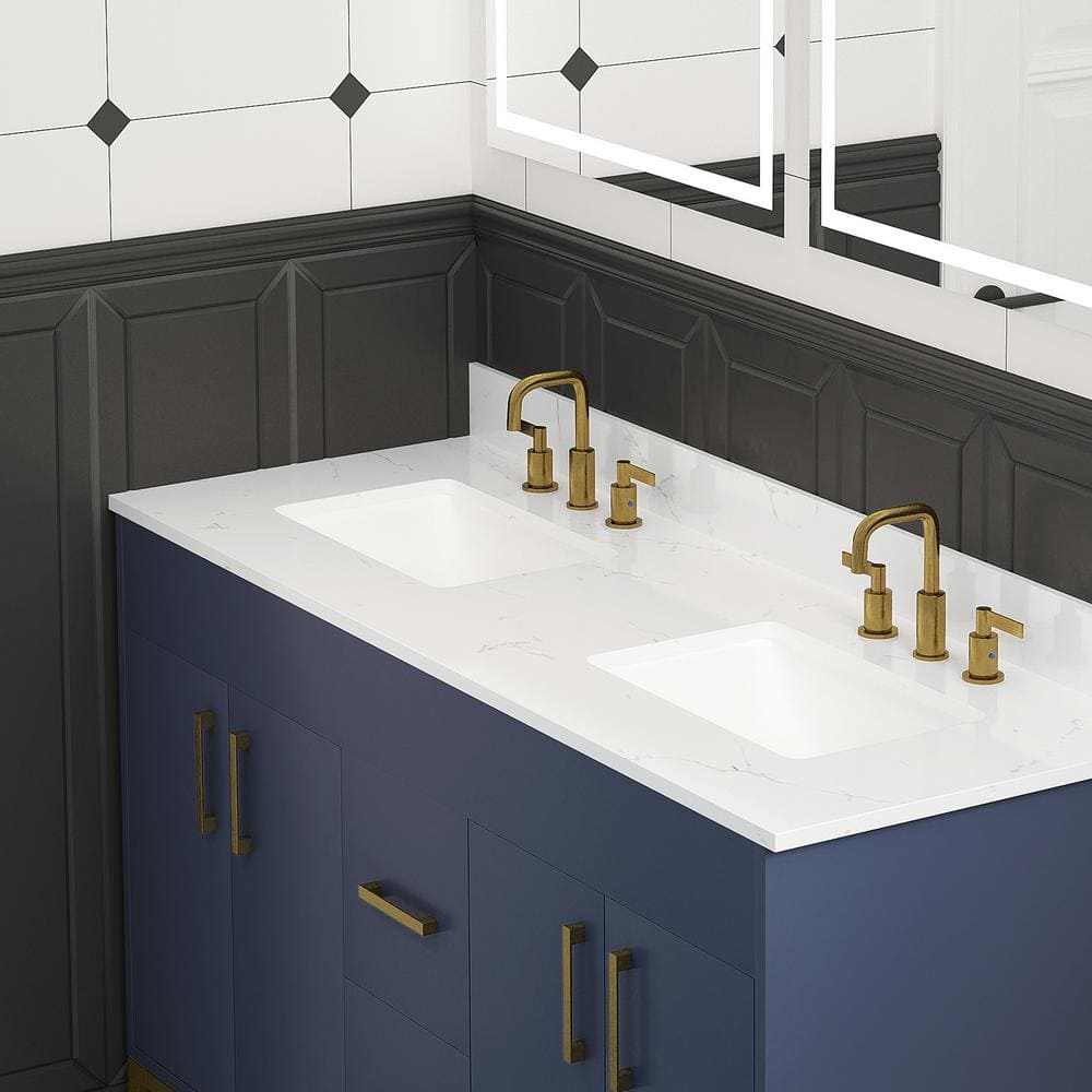 Bianco Bella 61'' White Quartz Double Undermount Sink Vanity Top
