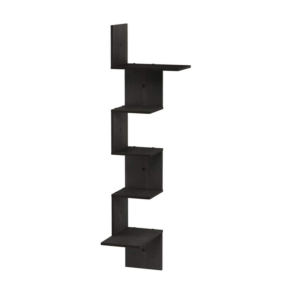 Espresso MDF Modern 5-Tier Floating Wall Shelf
