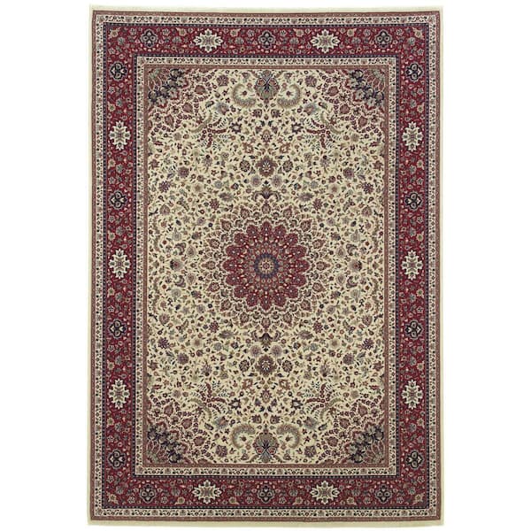 2' X 3' Ivory And Red Oriental Area Rug