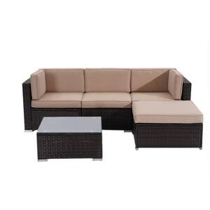 9-Pieces Wicker Outdoor Sectional Set with White Cushions WYB225-6 ...