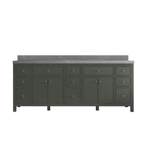Sonoma 84 in. W x 22 in. D x 36 in. H Double Sink Bath Vanity in Pewter Green with 2" Piatra Quartz Top