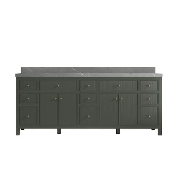 Willow Collections Sonoma 84 in. W x 22 in. D x 36 in. H Double Sink Bath Vanity in Pewter Green with 2" Piatra Quartz Top