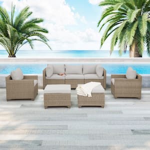 Maui 7-Piece Wicker Patio Conversation Set with Hazel Cushions