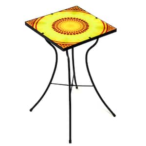 19 in. Sunflower Design Glass and Metal Outdoor Side Table