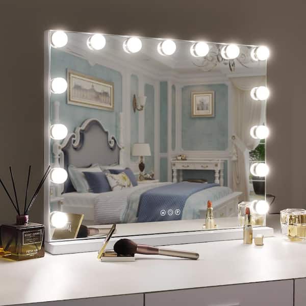 22.8 in. W x 18.9 in. H Tabletop Rectangular Framed Adjustable Brightness LED Bulb Hollywood Makeup Mirror White