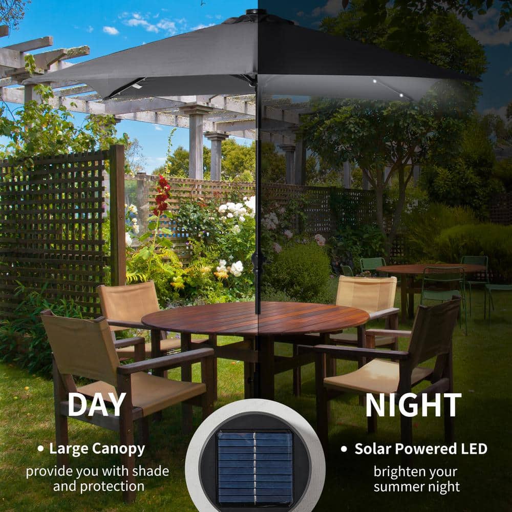 Dark Gray Solar LED Lighted Patio Umbrella with Crank and Tilt